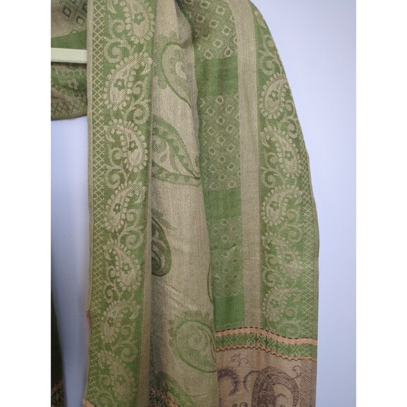 Paisley Pashmina & Silk Scarf Shawl Wrap One Size Elegant Sage Green/Orange - Picture 3 of 10